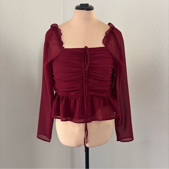 VIGOSS Ruffle Chiffon Top in Cherry Size Medium NEW - Picture 3 of 15